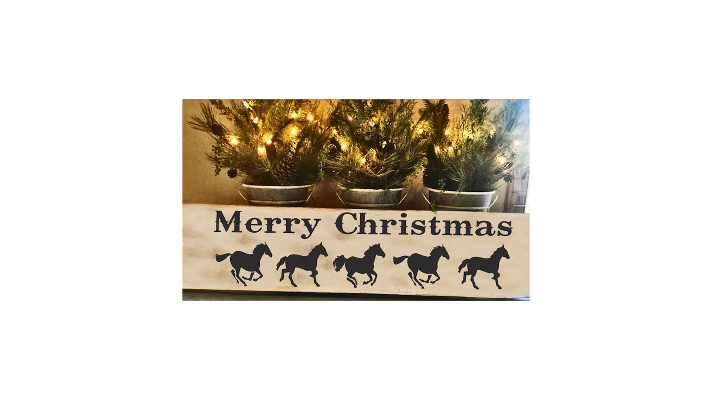 Merry Christmas Stencil with Horses - Superior Stencils