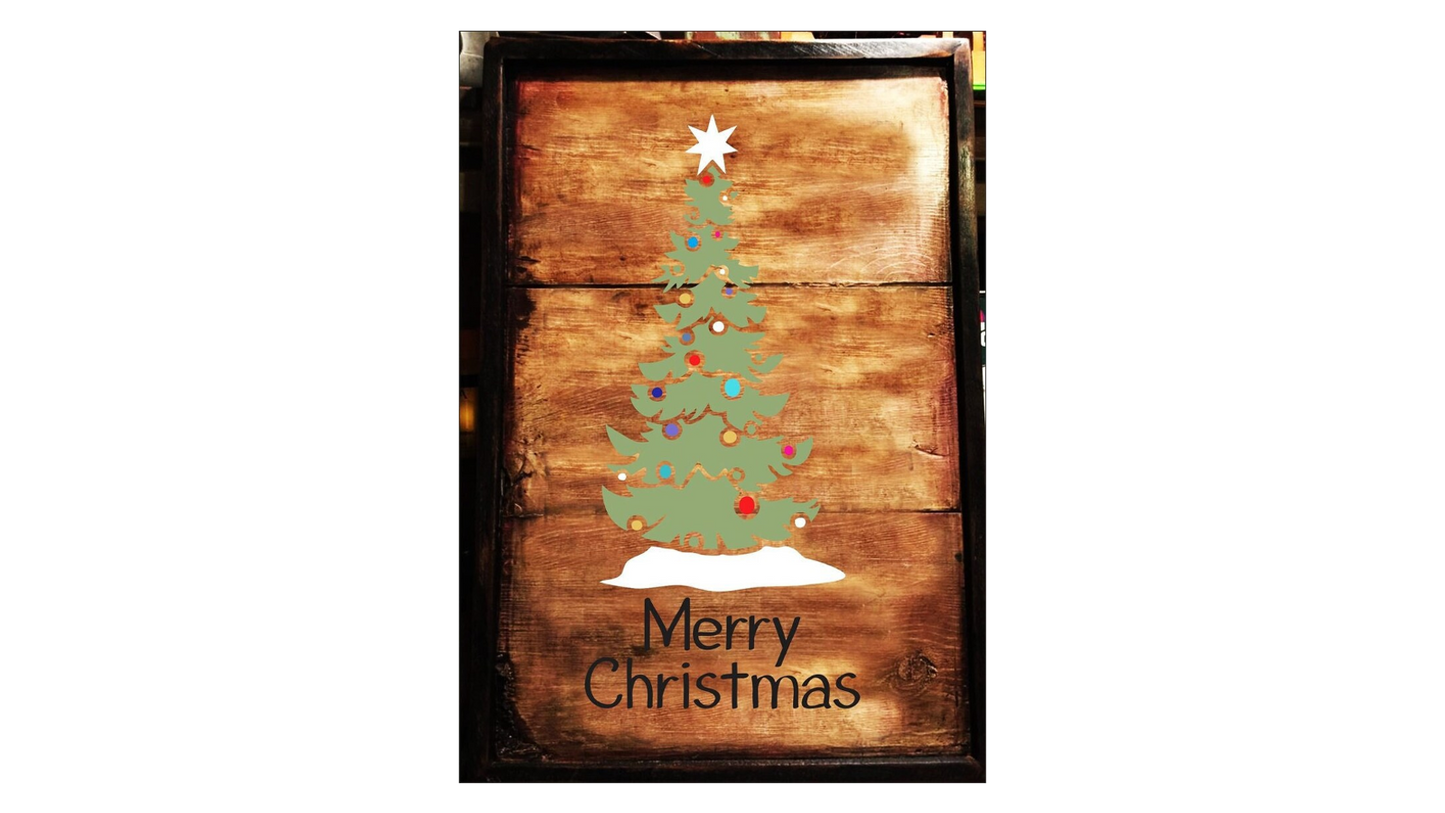 Merry Christmas Stencil with Tree - Superior Stencils