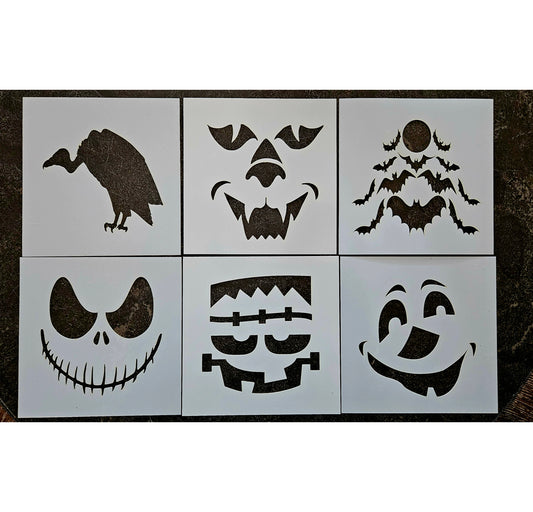 Halloween Stencils, Pumpkin Faces Stencils, Jack O Lantern Face Stencils, Set of 6 - Superior Stencils