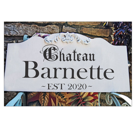 French Sign | Chateau Family Sign | Chateau Name Sign | French Sign | 24" W x 12" Tall | WOOD SIGN - Superior Stencils