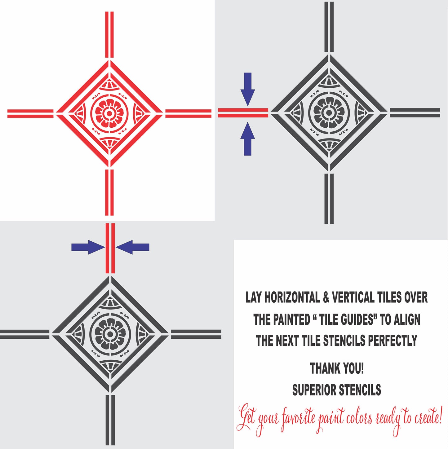 Tile Stencil - Florence Tile Stencil - Painting Floors - Floor Painting - Patio Painting