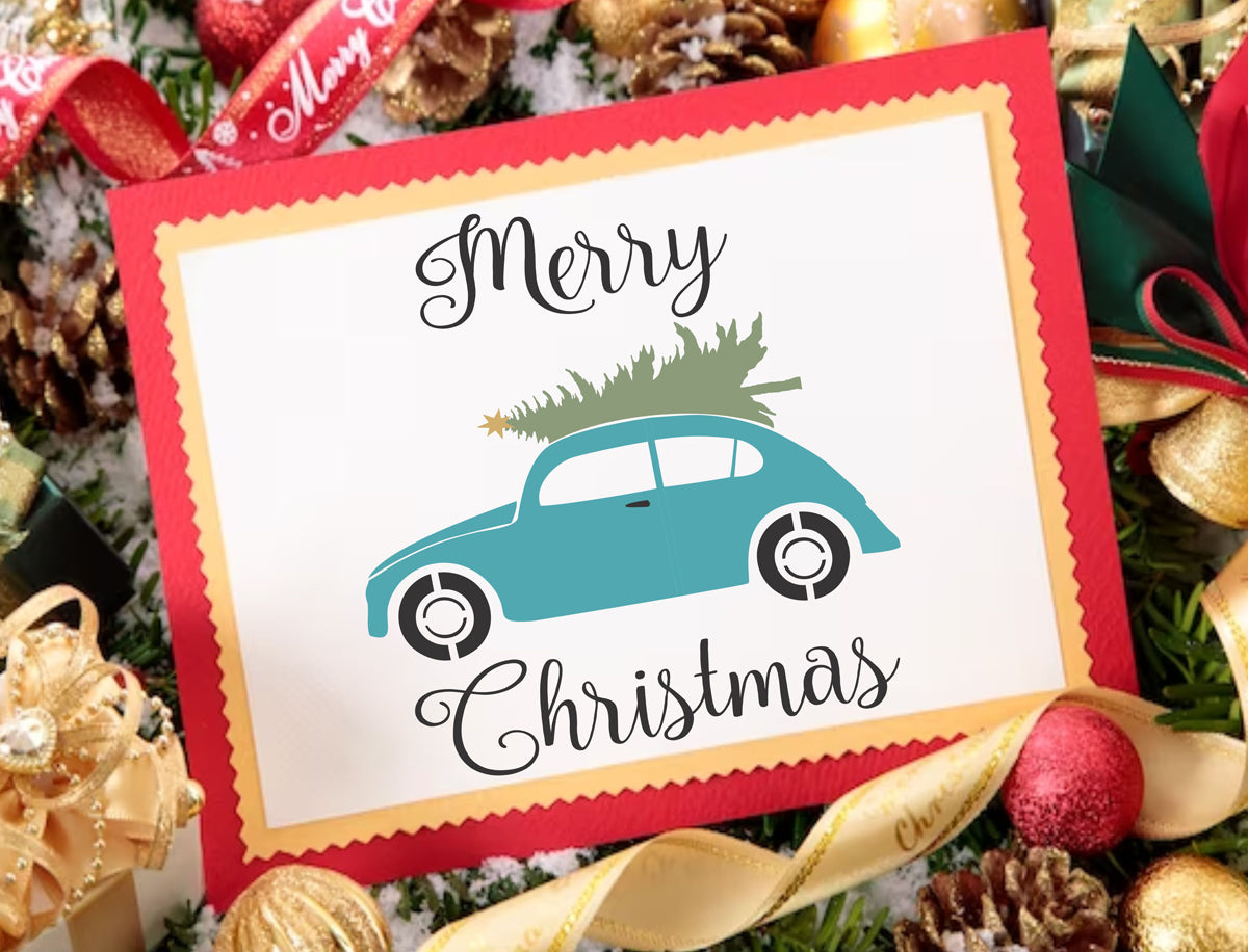 Merry Christmas VW Stencil - Volkswagon with Tree Stencil - Create Christmas Signs or Christmas Cards