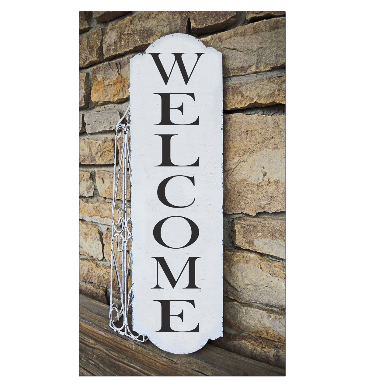 WELCOME Sign Stencil - Welcome Stencil - Vertical Design Bask005 OF