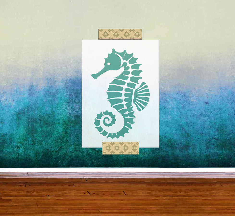 Seahorse, Nautical Stencil, Under the Sea Stencil, Sea Stencil, Ocean Stencil, Nursery Wall Stencil, Sea Life Stencil - REUSABLE 8 sizes