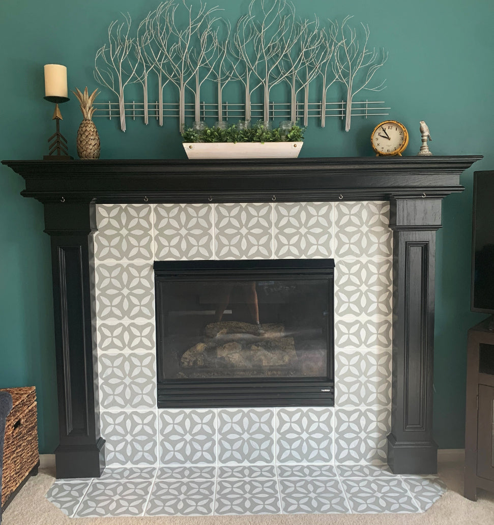 Bye Bye Blues Tile Stencils - Fireplace
