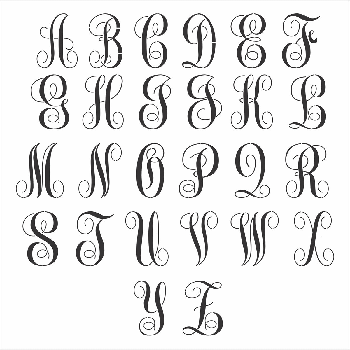 Script Alphabet Stencil - Monogram Font - Superior Stencils