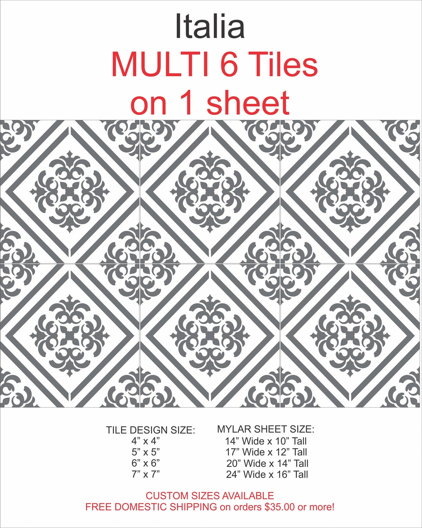 Italia Tile Stencil - Floor Tile Stencil - Superior Stencils