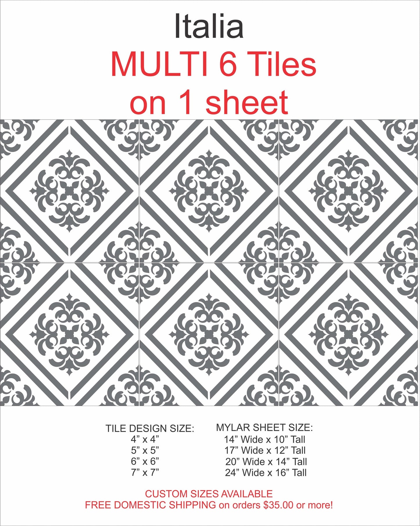 Italia Tile Stencil - Floor Tile Stencil - Superior Stencils