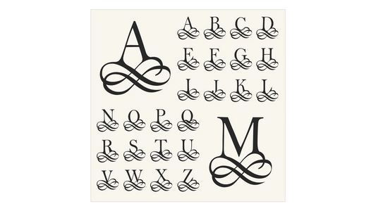 Fancy Monogram Alphabet Stencil - Monogram Extra Swirl Font