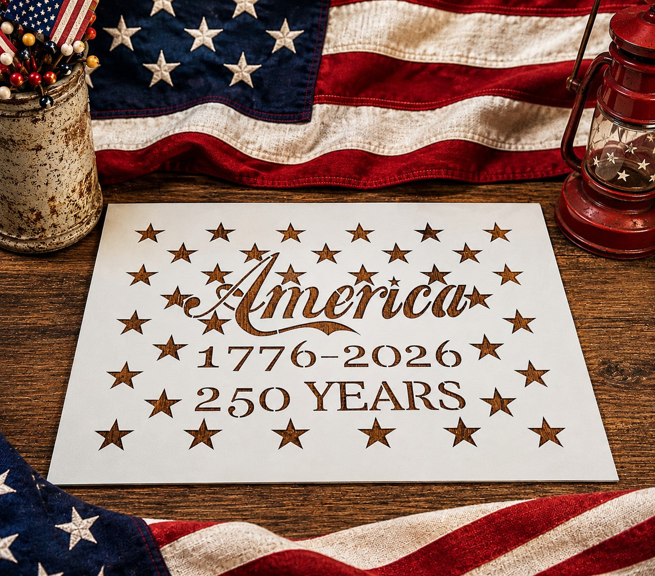 America 250 Years Stencil | American Flag Painting Stencil | Reusable USA Stencil | Free Ship - Superior Stencils