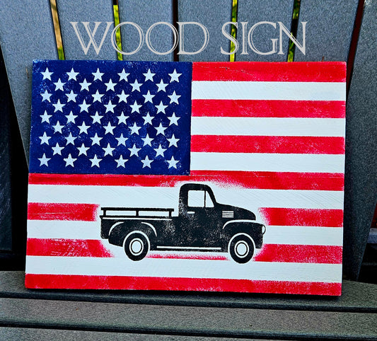 Distressed American Flag SIGN, Custom Wood Flag, Handmade Flag, Wooden Flag, Wood Flag, Rustic American Flag, United States Flag, Aged or NOT Aged - Superior Stencils