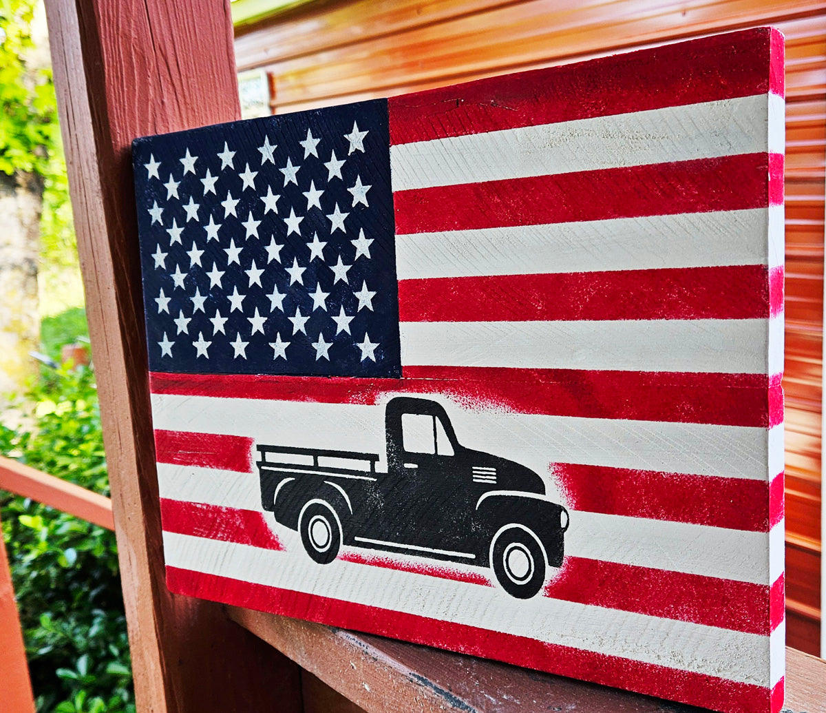 Distressed American Flag SIGN, Custom Wood Flag, Handmade Flag, Wooden Flag, Wood Flag, Rustic American Flag, United States Flag, Aged or NOT Aged - Superior Stencils