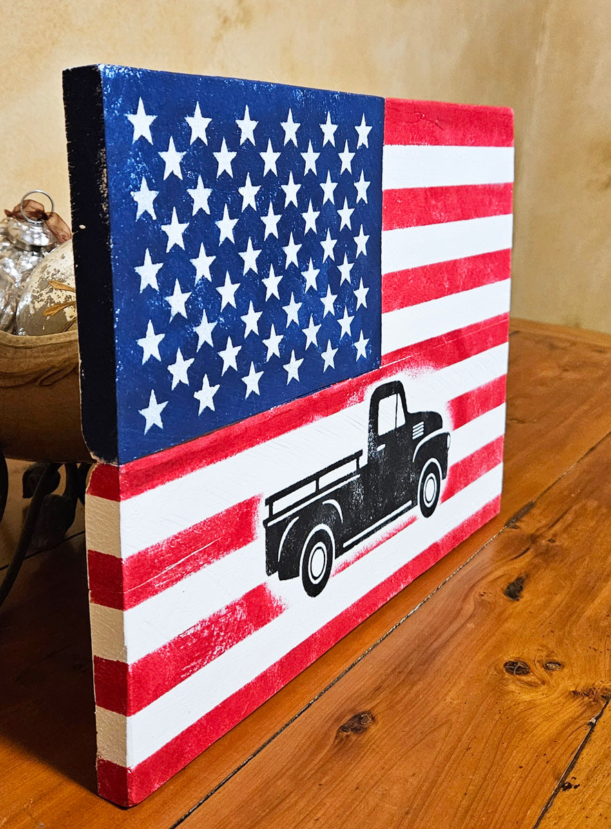 Distressed American Flag SIGN, Custom Wood Flag, Handmade Flag, Wooden Flag, Wood Flag, Rustic American Flag, United States Flag, Aged or NOT Aged - Superior Stencils