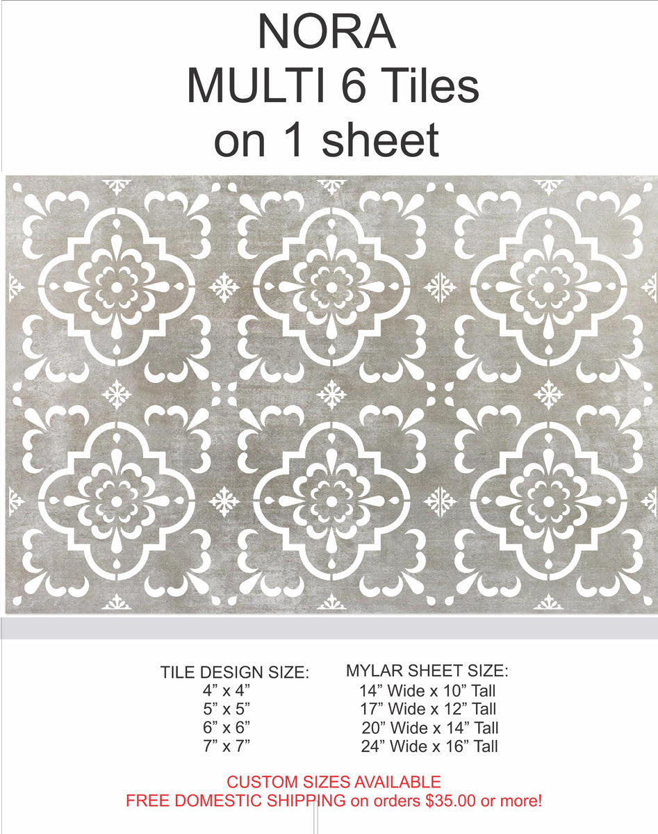 NORA Tile Stencil - Floor Stencils - Backsplash Stencils - Fireplace Stencils - Reusable Stencil - 15 sizes - Wall Stencils