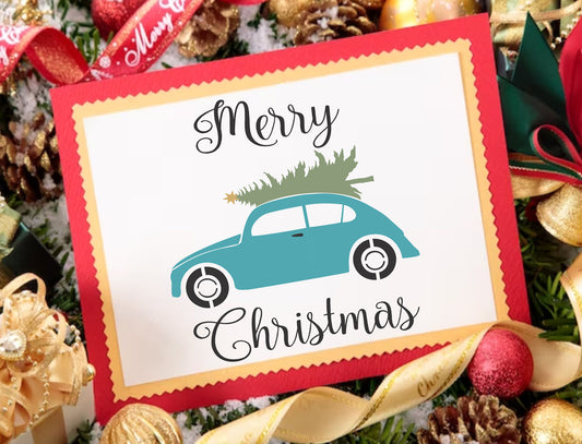 Merry Christmas VW Stencil - Volkswagon with Tree Stencil - Create Christmas Signs or Christmas Cards