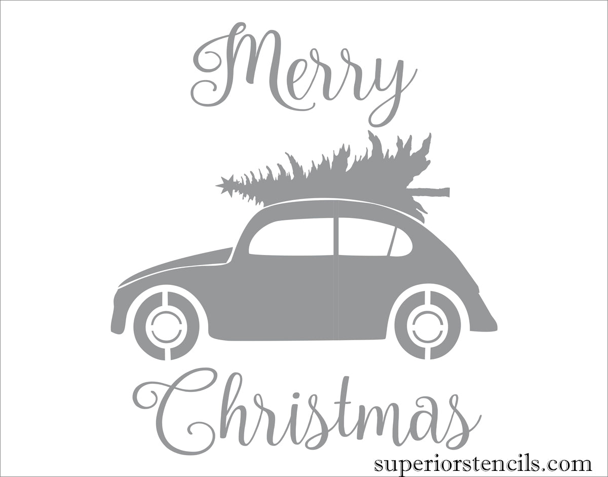 Merry Christmas VW Stencil - Volkswagon with Tree Stencil - Create Christmas Signs or Christmas Cards