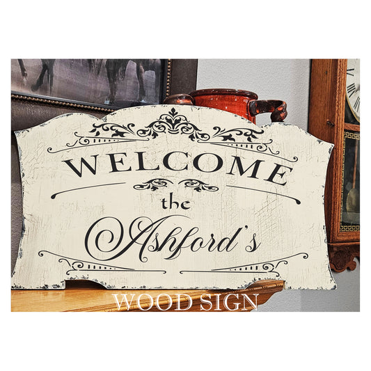 Welcome Sign | Custom Family Sign | Custom Name Sign | French Sign | 28" W x 16" Tall | WOOD SIGN