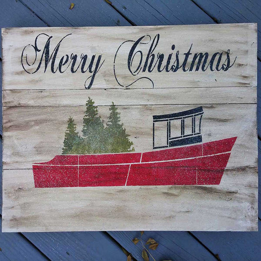 Merry Christmas Crab Boat Stencil - Superior Stencils