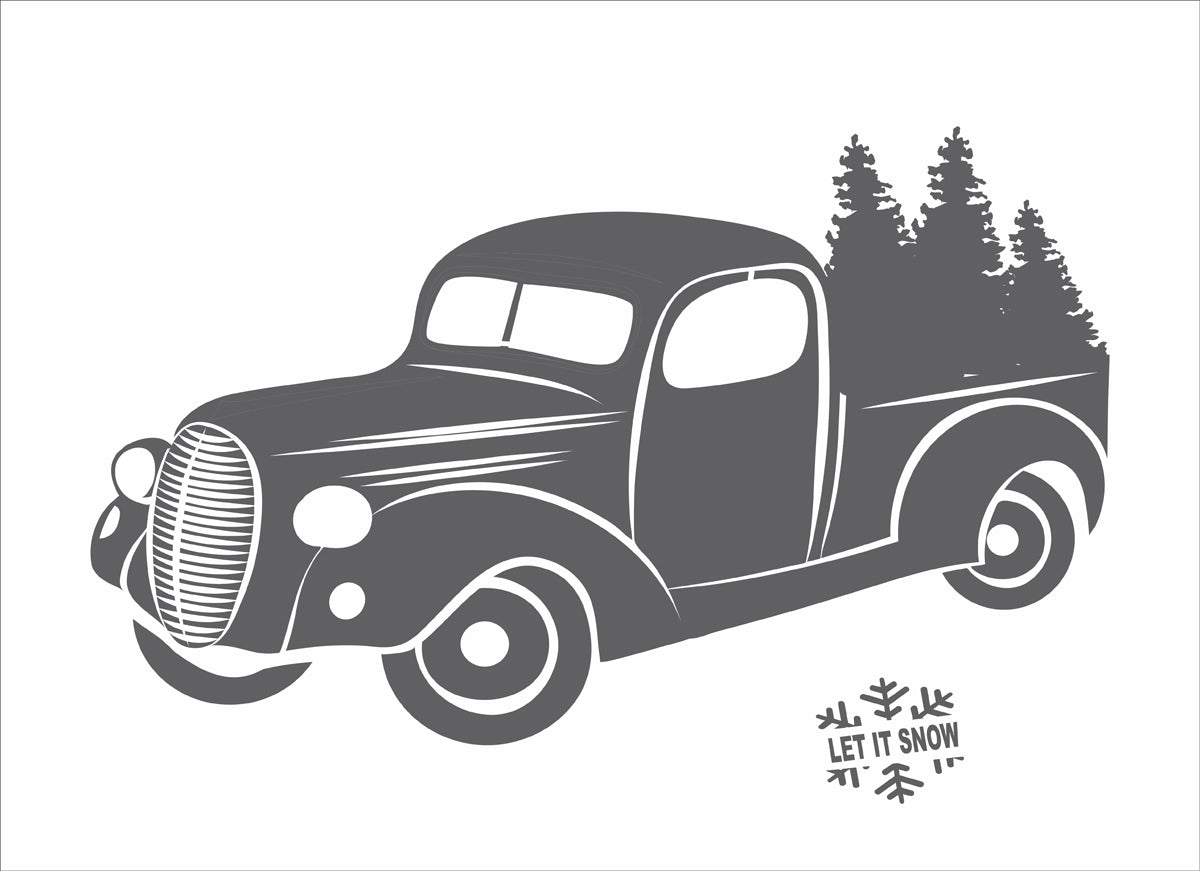 Let it Snow Stencil with a Vintage Truck - Superior Stencils
